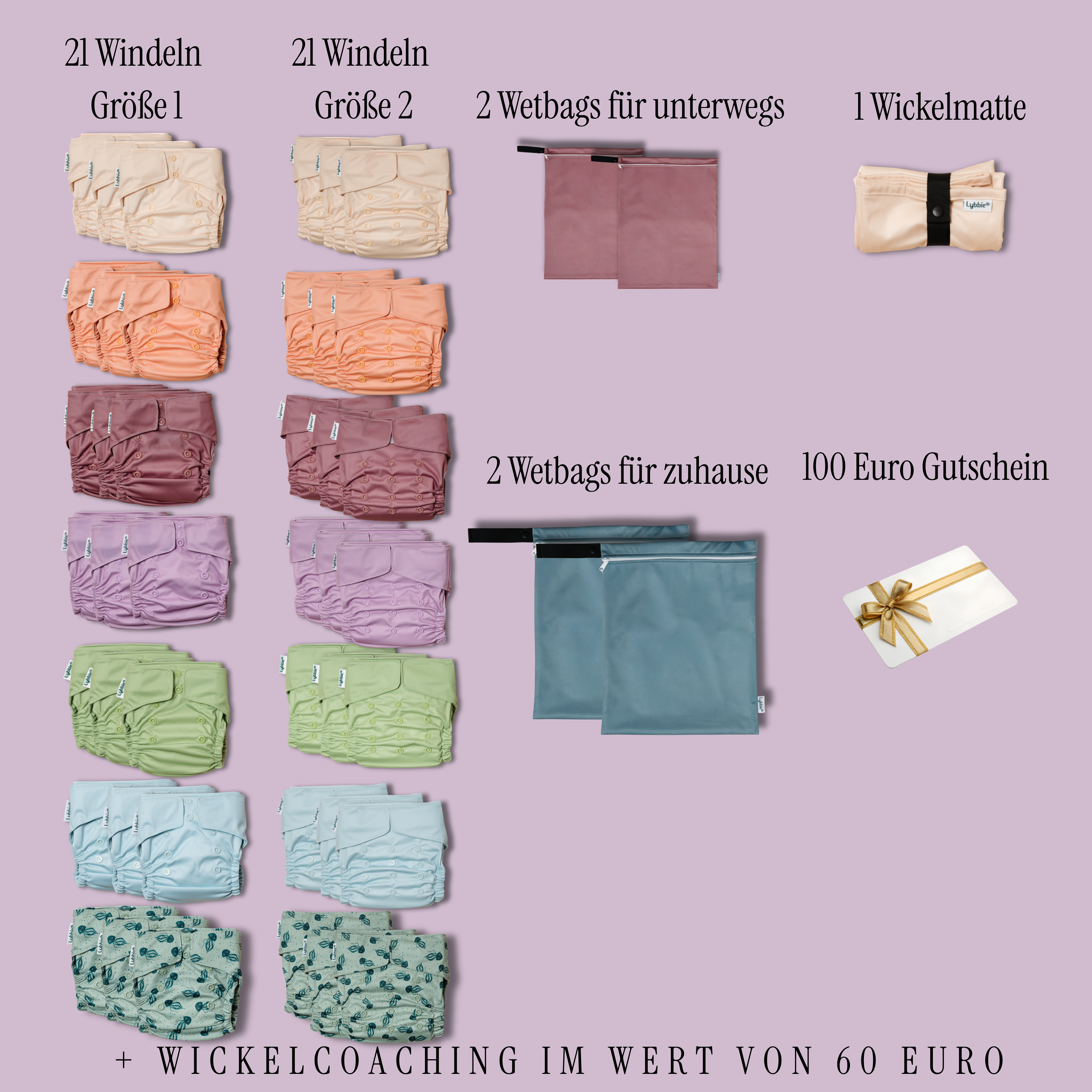 Gesamte Wickelzeit - Candy Colors (42 Windeln)