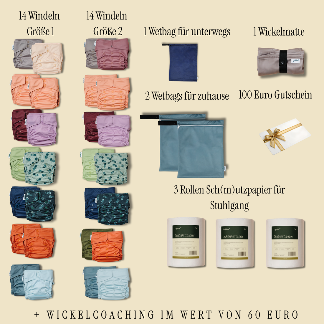 Gesamte Wickelzeit - Bunte Mischung (28 Windeln)