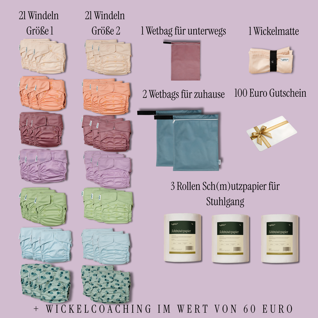 Gesamte Wickelzeit - Candy Colors (42 Windeln)