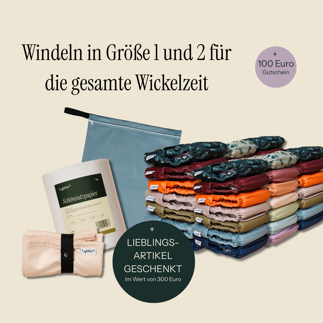 Gesamte Wickelzeit - Bunte Mischung (28 Windeln)